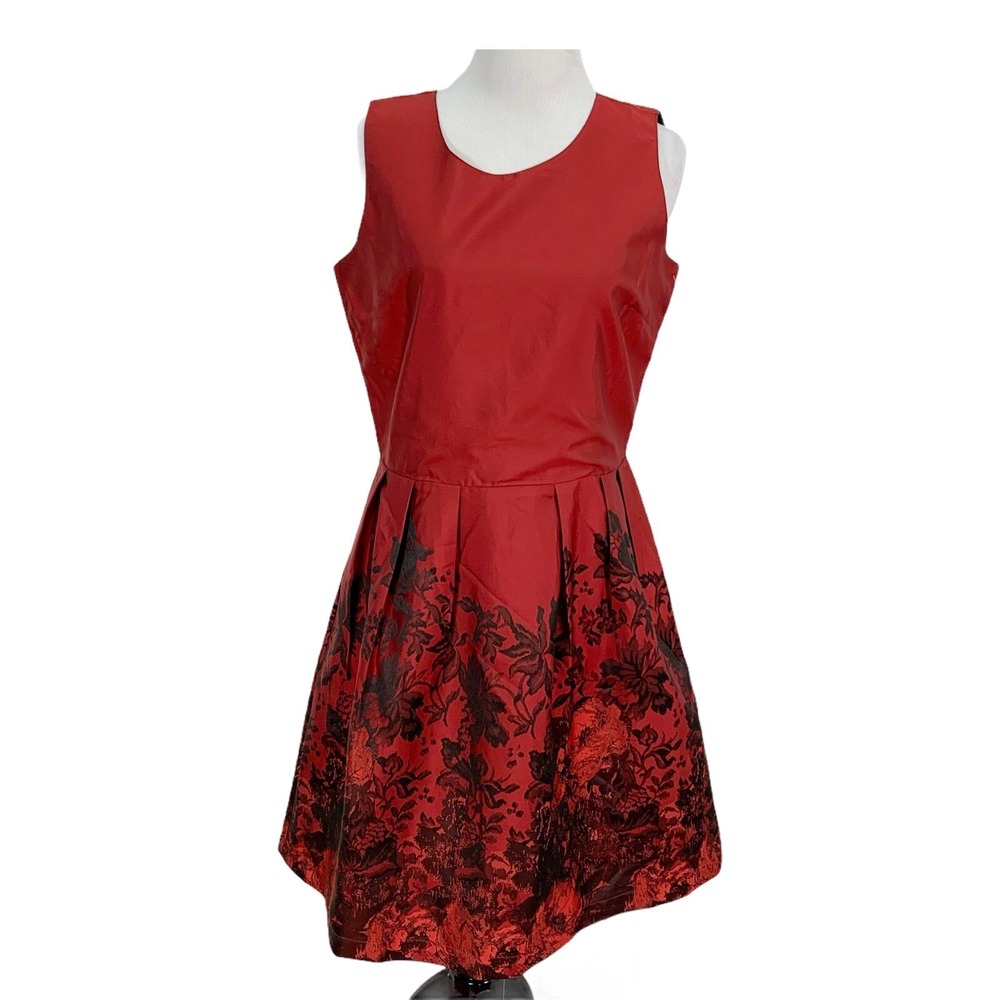 Alison Andrews Dress Size M Red‎ Taffeta Floral Whimsigoth Dark Fairy